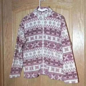 Erika full zip winter themed fleece sweater pink size L